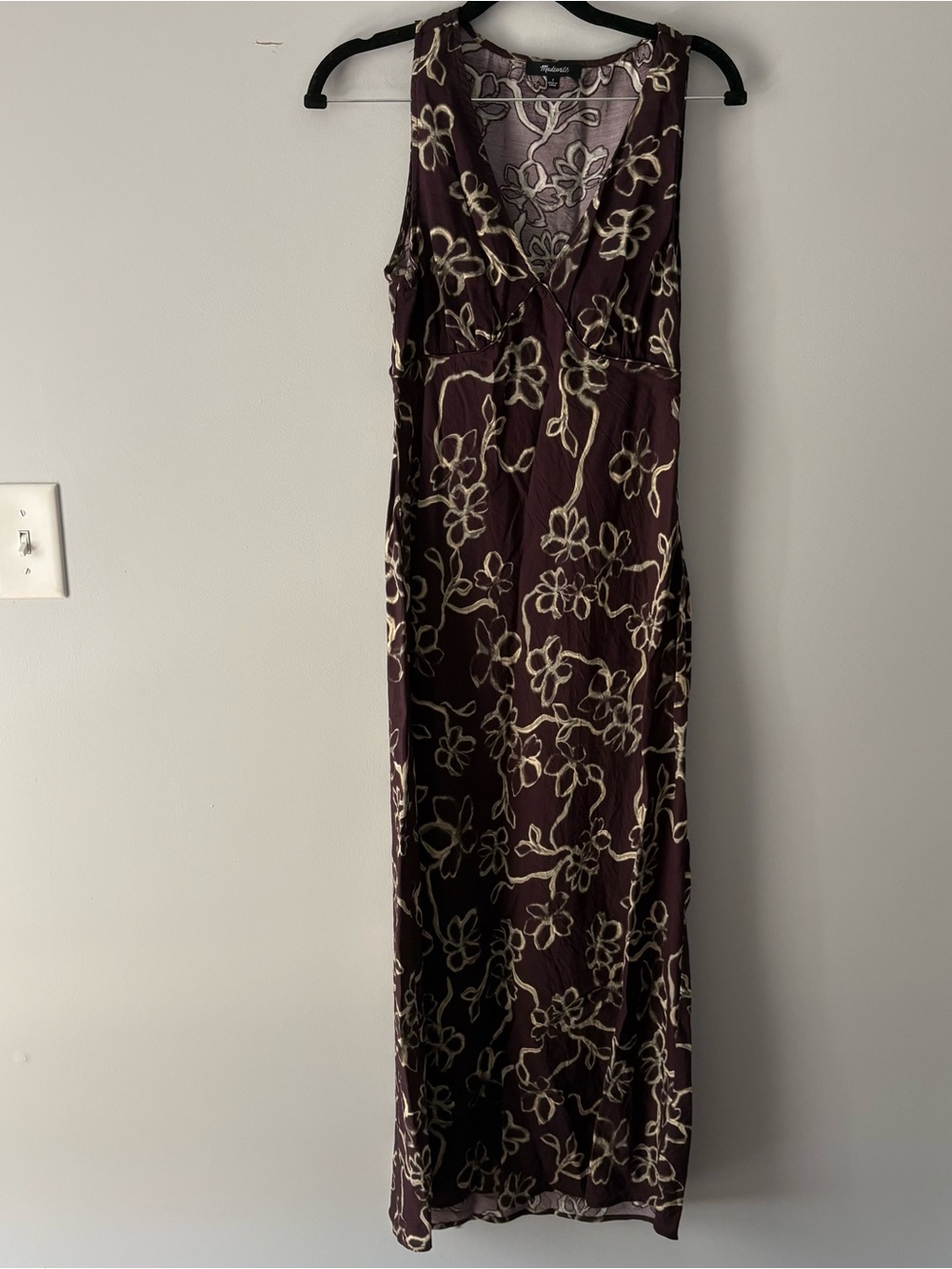Madewell Plum Maxi Dress with Cream Floral Outline